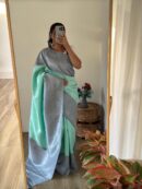 Lichi Silk Silver Jari Weaving(Sea Blue)