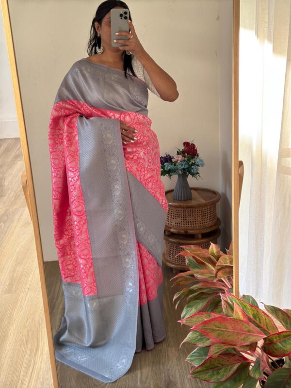 Lichi Silk Silver Jari Weaving(Pink) - Image 2