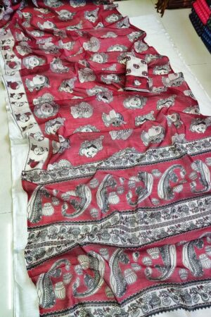 Elegant Linen Sarees – Kalamkari Digital Print Collection(Pink)
