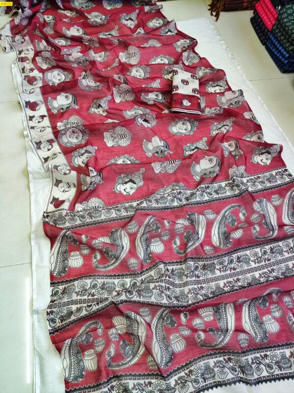 Elegant Linen Sarees – Kalamkari Digital Print Collection(Pink)