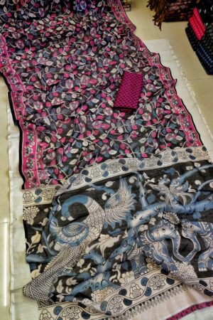 Elegant Linen Sarees – Kalamkari Digital Print Collection(Multicolor)