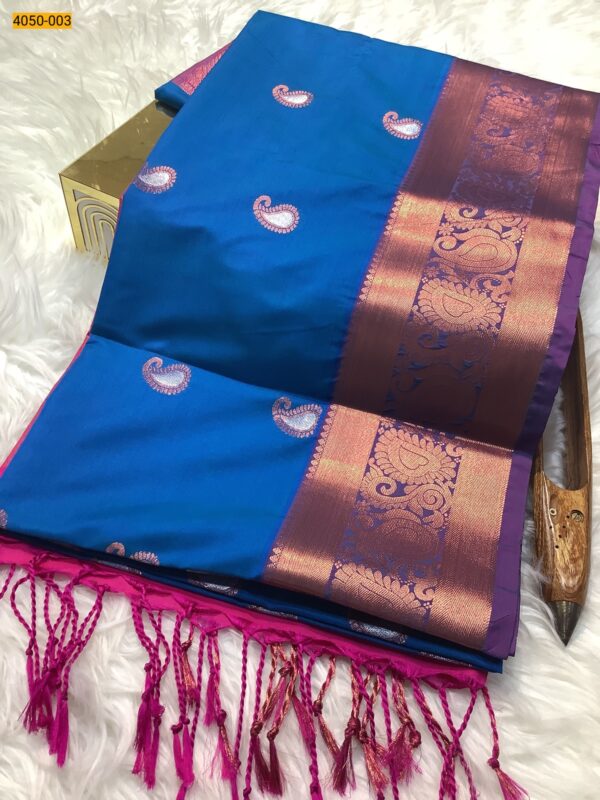 Soft Silk Silver Zari Meena Butta Saree(Blue)
