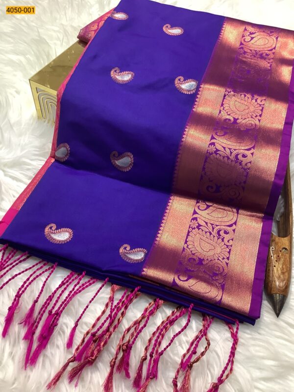 Soft Silk Silver Zari Meena Butta Saree(Voilet)