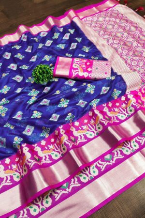 Soft Organza Silk Saree with Meenakari Weaving(Stock Clearance Sale)(Blue)
