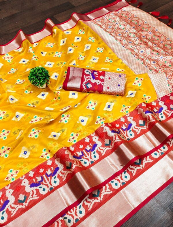 Soft Organza Silk Saree with Meenakari Weaving(Stock Clearance Sale)(Yellow)