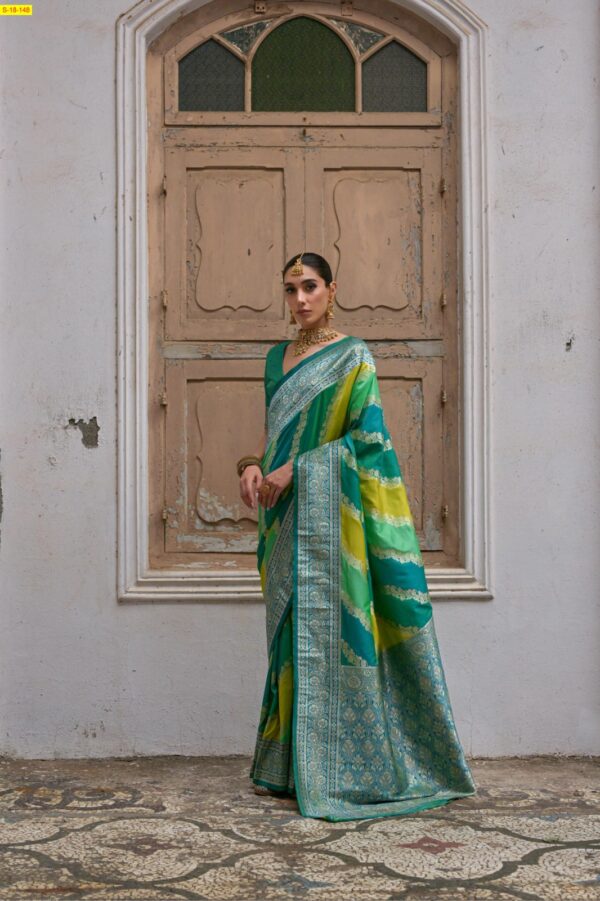Premium Collection - Rangkat Banarasi Silk Saree(Ocean Border)