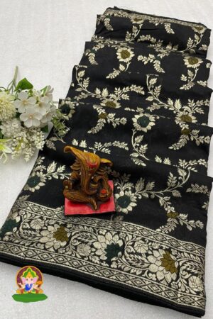 Soft Dolla Viscose Silk Saree with Zari & Meenakari Weaving(Black)