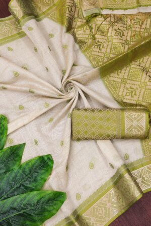 Soft Muga Cotton Sarees(White Body - Gold Border)