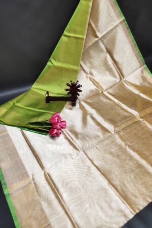Uppada Pattu Tissue Saree(Silver-Green Border)