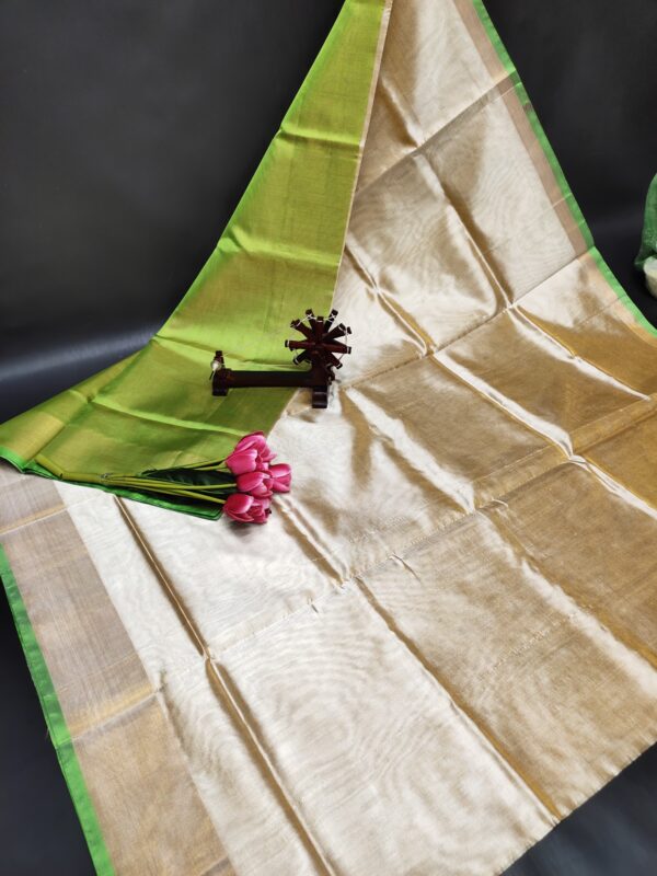 Uppada Pattu Tissue Saree(Silver-Green Border)