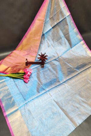 Uppada Pattu Tissue Saree(Sky Blue-Pink)