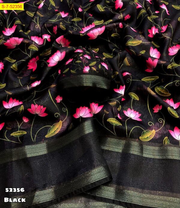 Weightless Digital Print Chiffon Sarees(Black)