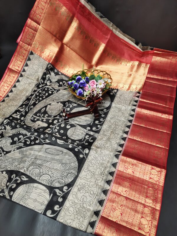 Kota Kalamkari Printed Sarees(Black Body-Red Boarder) - Image 2