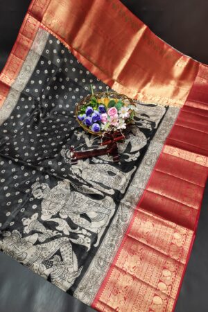 Kota Kalamkari Printed Sarees(Black Body-Red Boarder)