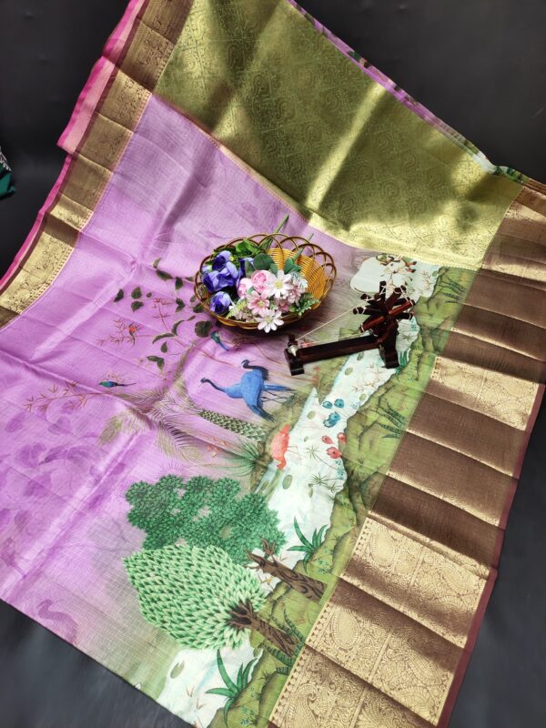 Kota Kalamkari Printed Sarees( Levender Body-Green Boarder)