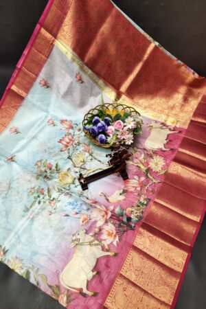 Kota Kalamkari Printed Sarees(White Body-Pink Boarder)