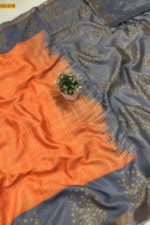 Striped Printed Pattu Design Mulmul Linen Silk Saree