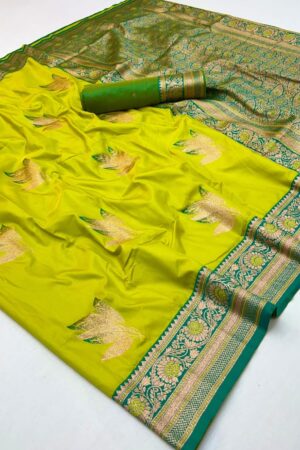 New Launch (Best Seller in Maharashtra)– Original Paithani Sarees(Lemon Yellow)