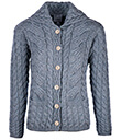 Cable Button Cardigan Made of Merino Wool of Ocean Grey Color Front Gaelsong