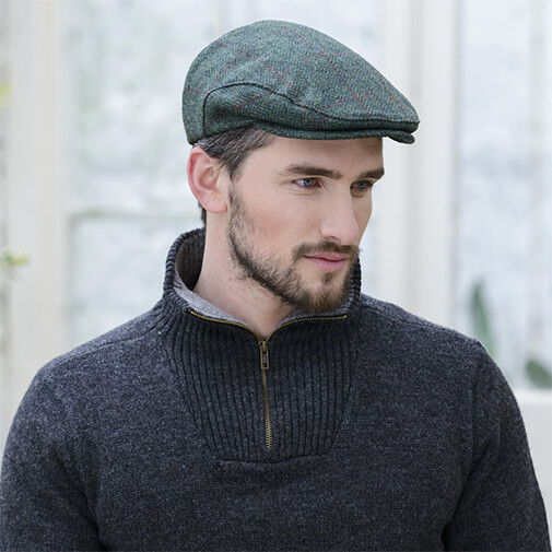 Green Herringbone Tweed Flat Cap Gaelsong
