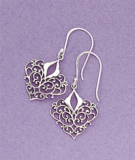 Silver Filigree Heart Earrings, Celtic 