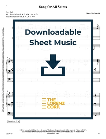 Song for All Saints - Organ Sheet Music (Digital download)