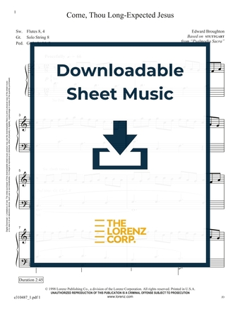 Come, Thou Long-Expected Jesus - Organ Sheet Music (Digital download)