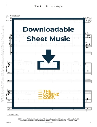 The Gift to Be Simple - Organ Sheet Music (Digital download)