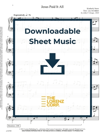 Jesus Paid It All - Piano Sheet Music (Digital download)