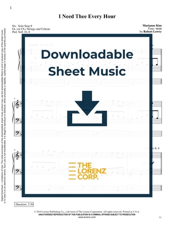 I Need Thee Every Hour - Organ Sheet Music (Digital download)