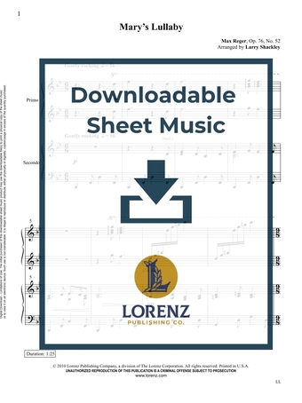 Mary's Lullaby (Reger) (Piano 4-hand duet) - Downloadable Sheet Music