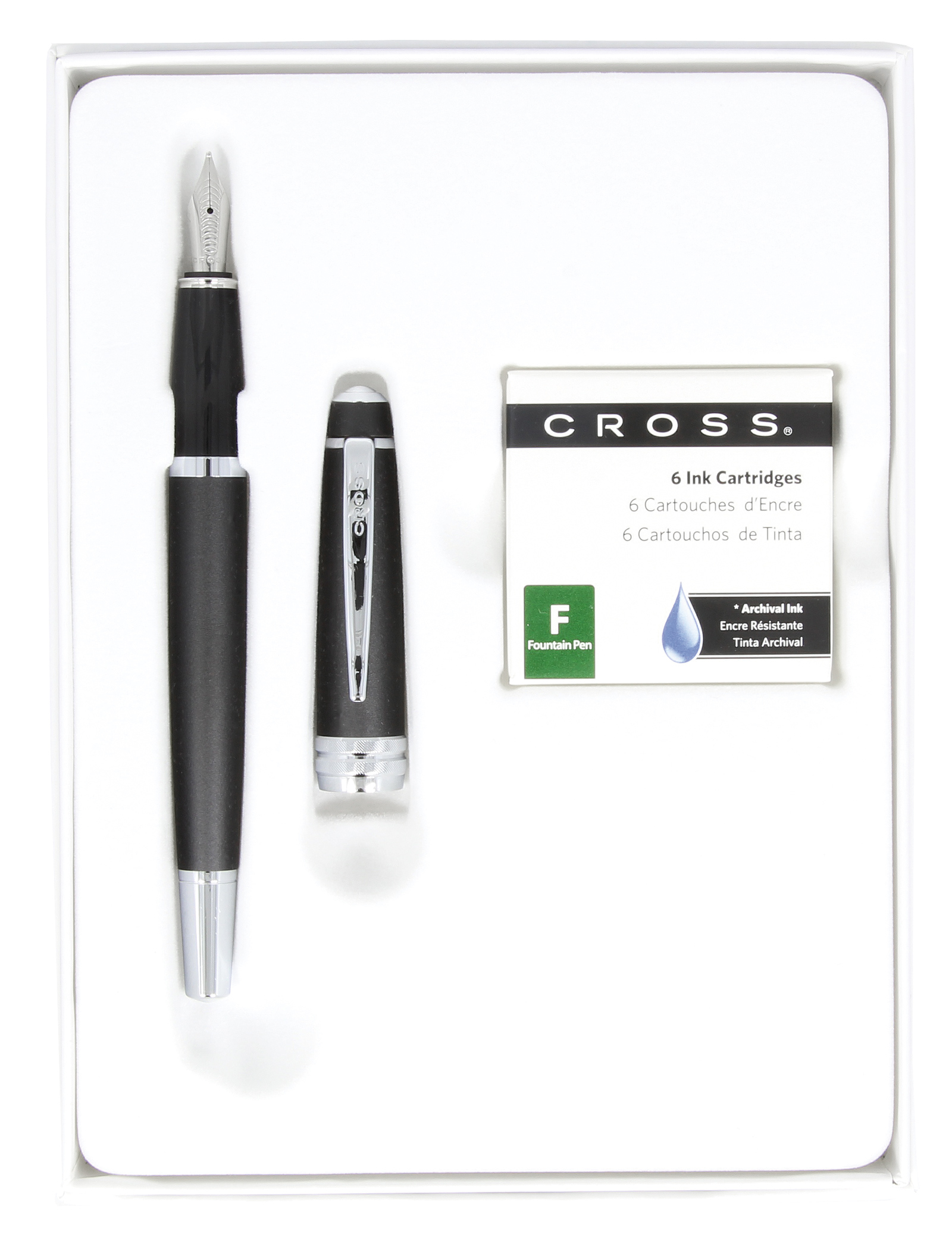 Cross Bailey Matte Black Medium Point Fountain Pen with Cartridges