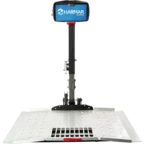 Harmar mobility platform lift with a metal base and a vertical handle, designed for accessible transportation of mobility devices.