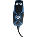 A Harmar remote control with up and down arrow buttons and a central power button. A coiled cord extends from the bottom.