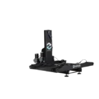 Black Harmar electric platform lift for mobility devices, featuring a ramp and control panel on one side.