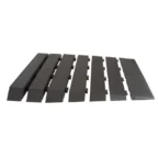 Six black modular cable protector ramps with interlocking edges, featuring a textured surface, designed to safeguard cables and prevent tripping hazards.