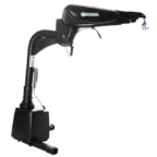 A black vehicle lift arm with a mechanical hook, branded with the Harmar logo, used for lifting and transporting mobility devices.