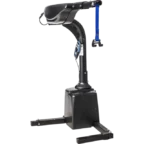 Lift chair motor mechanism with a black base and an elevated seat, featuring a blue strap and a tagged control mechanism.