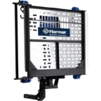 Harmar vehicle lift platform with a star and stripe pattern, designed for mobility devices.