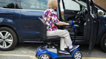 Woman using a blue powerchair