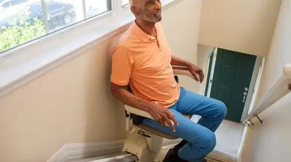 Harmar SL600 stairlift highlighting footrest safety sensor