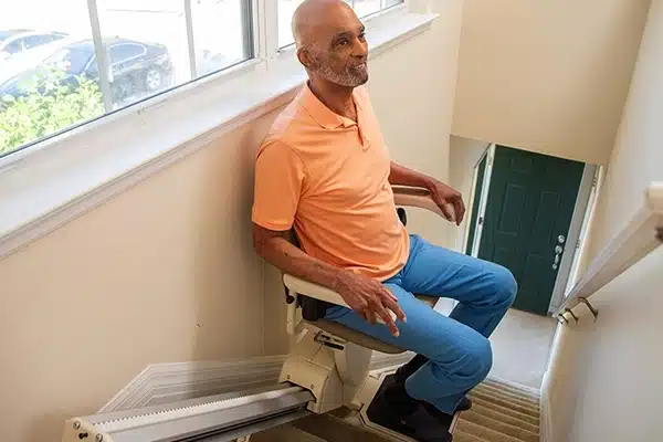 Harmar SL600 stairlift highlighting footrest safety sensor