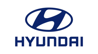 Blue Hyundai logo featuring stylized "H" within an oval above the word "HYUNDAI" in capital letters.