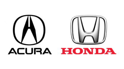 Acura and Honda logos side by side, with Acura logo in black and Honda logo in silver and red.