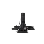 Black 3D printer frame with cables and motor, seen from the front against a transparent background.