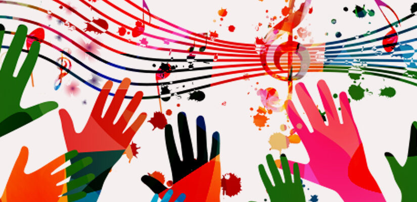 illustration of musical notes with hands