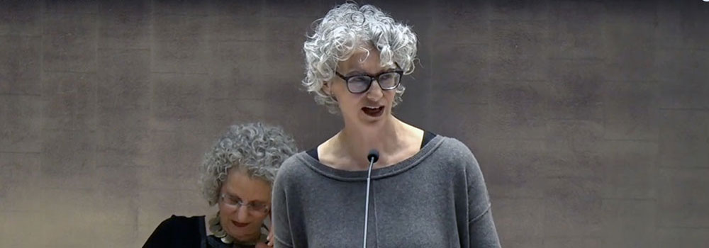 Rabbi Jane Kanarek giving a speech