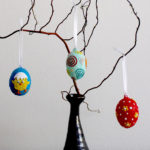 Decorated eggs hanging from 3Doodler Start tree - impressive 3D pen art