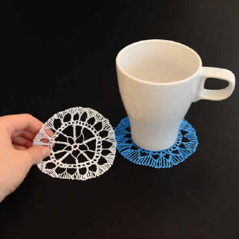 3D pen art: Slipcoaster with doily and cup on table. | stencil