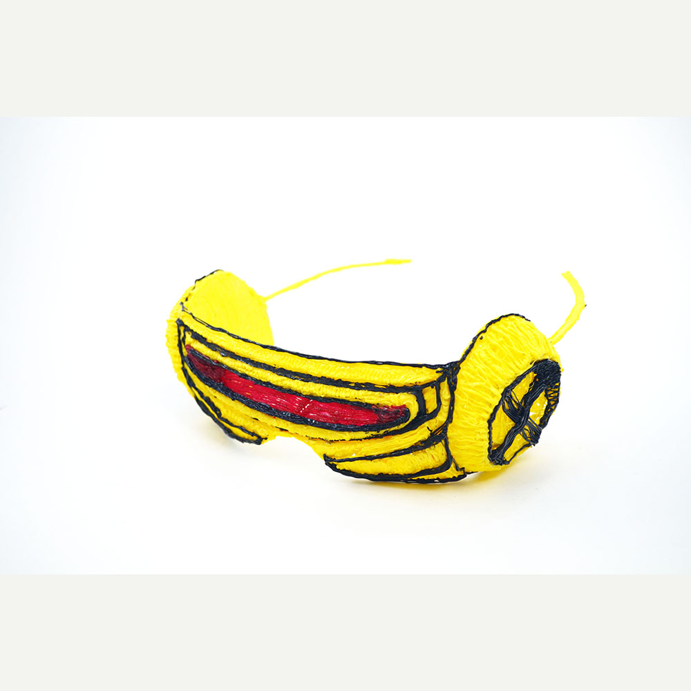 Colorful 3Doodler art: Cyclops Shades cartoon version with yellow and red headband, black and red stripe. | stencil